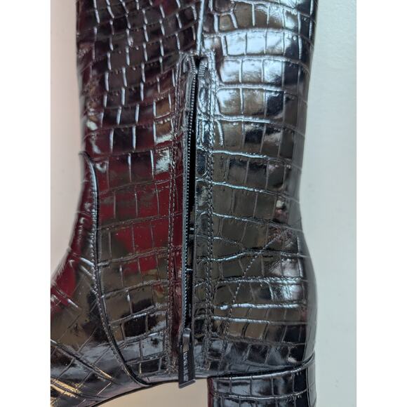 NIB Veronica Beard Cecile Croc-Embossed Tall Boot Wide-Calf Sz US 7M Black - Picture 9 of 13